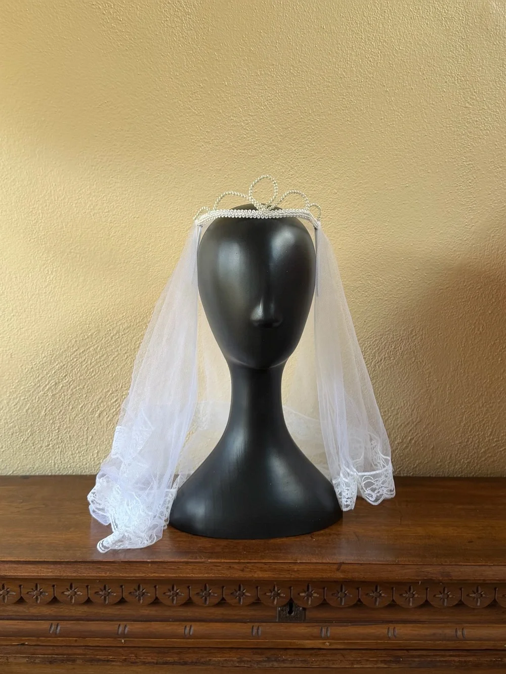 San Francis Imports First Communion Veil with Pearl Tiara Headband 18“ Veil